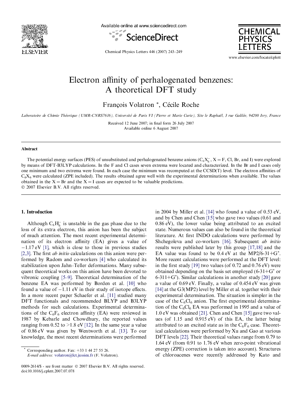 Electron affinity of perhalogenated benzenes: A theoretical DFT study
