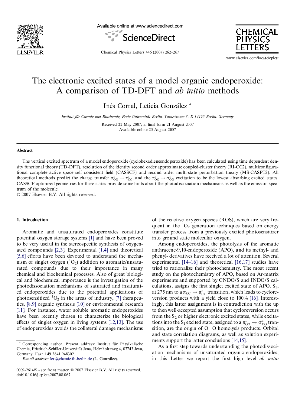 The electronic excited states of a model organic endoperoxide: A comparison of TD-DFT and ab initio methods