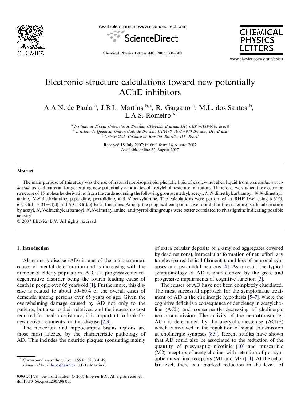 Electronic structure calculations toward new potentially AChE inhibitors