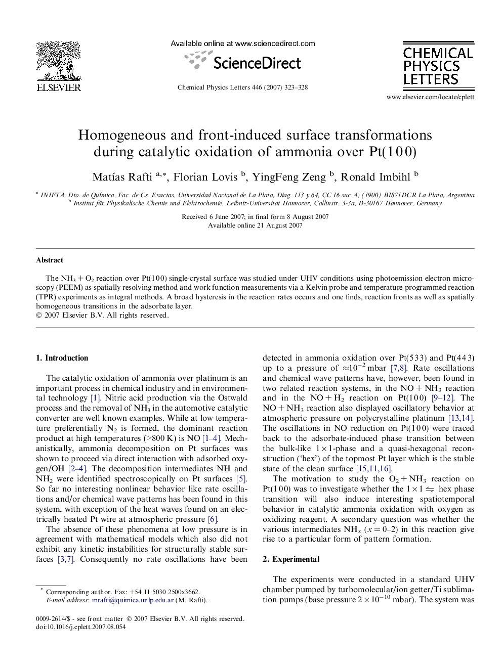 Homogeneous and front-induced surface transformations during catalytic oxidation of ammonia over Pt(1Â 0Â 0)