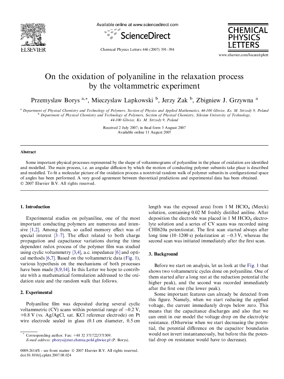 On the oxidation of polyaniline in the relaxation process by the voltammetric experiment