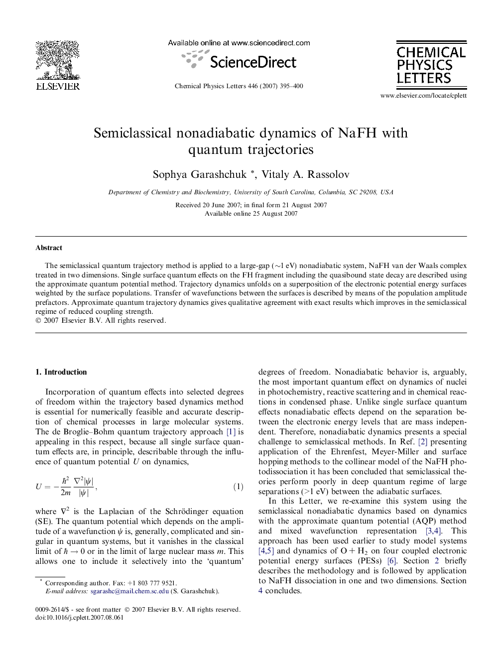 Semiclassical nonadiabatic dynamics of NaFH with quantum trajectories