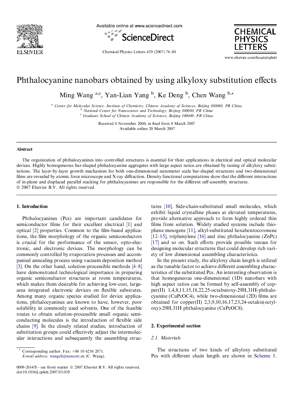 Phthalocyanine nanobars obtained by using alkyloxy substitution effects