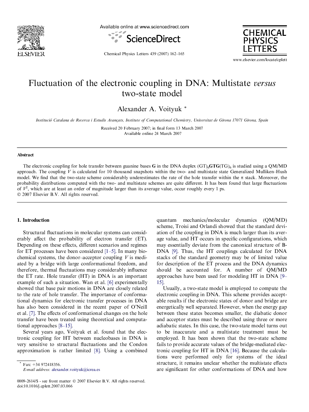 Fluctuation of the electronic coupling in DNA: Multistate versus two-state model