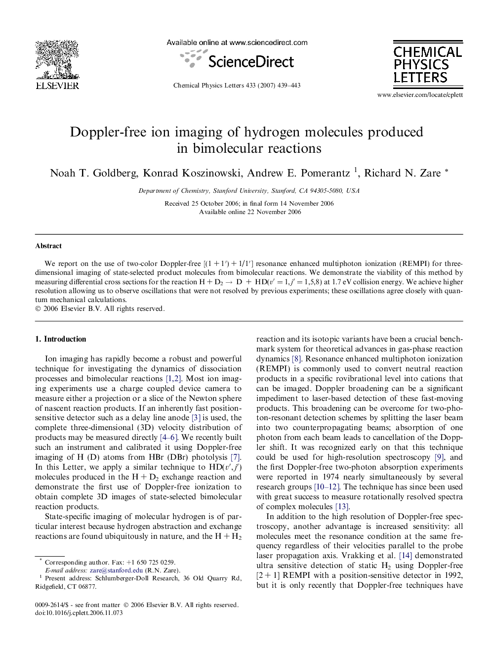 عکس صفحه اول مقاله: Doppler-free ion imaging of hydrogen molecules produced in bimolecular reactions Doppler-free ion imaging of hydrogen molecules produced in bimolecular reactions