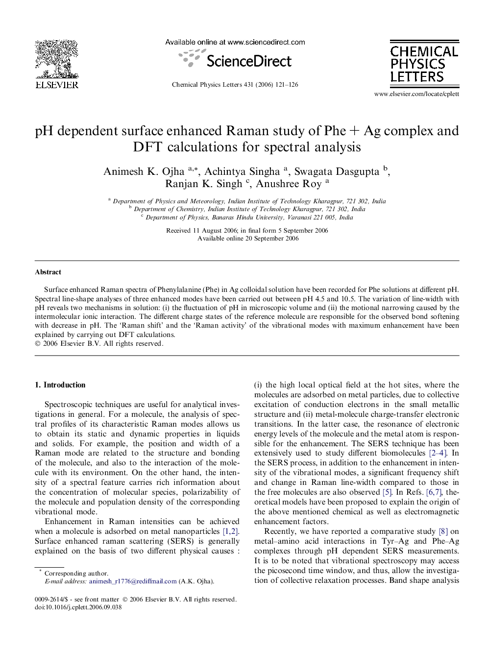 pH dependent surface enhanced Raman study of PheÂ +Â Ag complex and DFT calculations for spectral analysis