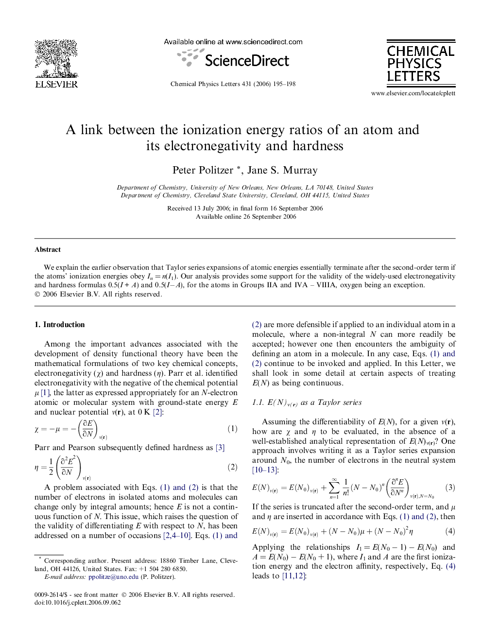 A link between the ionization energy ratios of an atom and its electronegativity and hardness