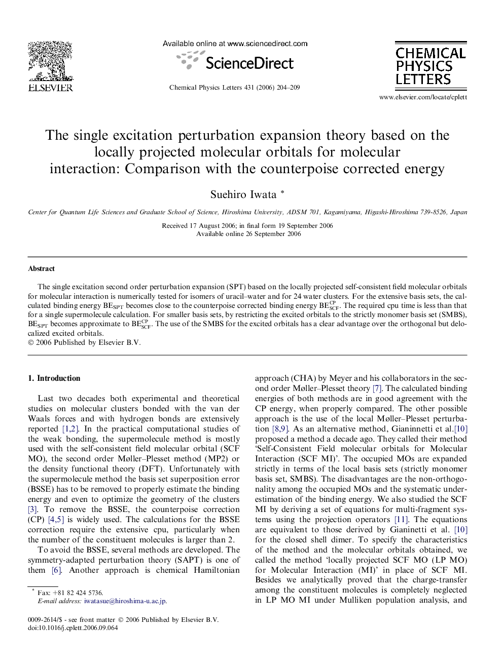The single excitation perturbation expansion theory based on the locally projected molecular orbitals for molecular interaction: Comparison with the counterpoise corrected energy
