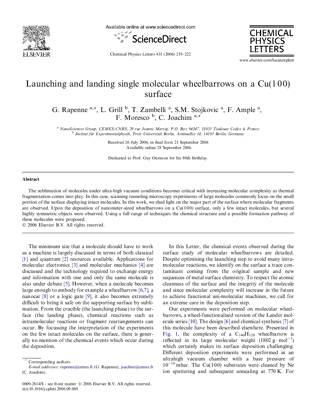 Launching and landing single molecular wheelbarrows on a Cu(1Â 0Â 0) surface