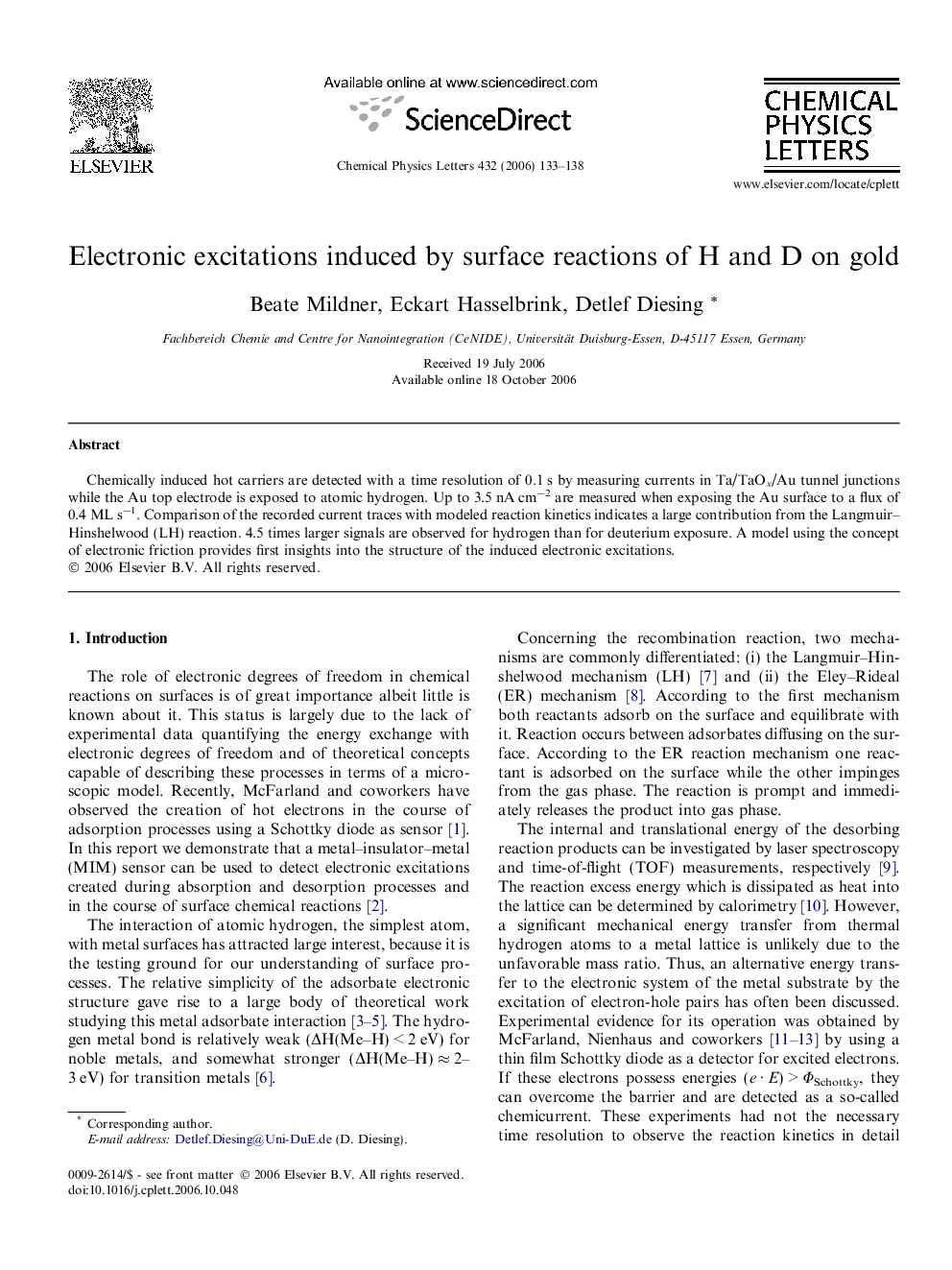 Electronic excitations induced by surface reactions of H and D on gold