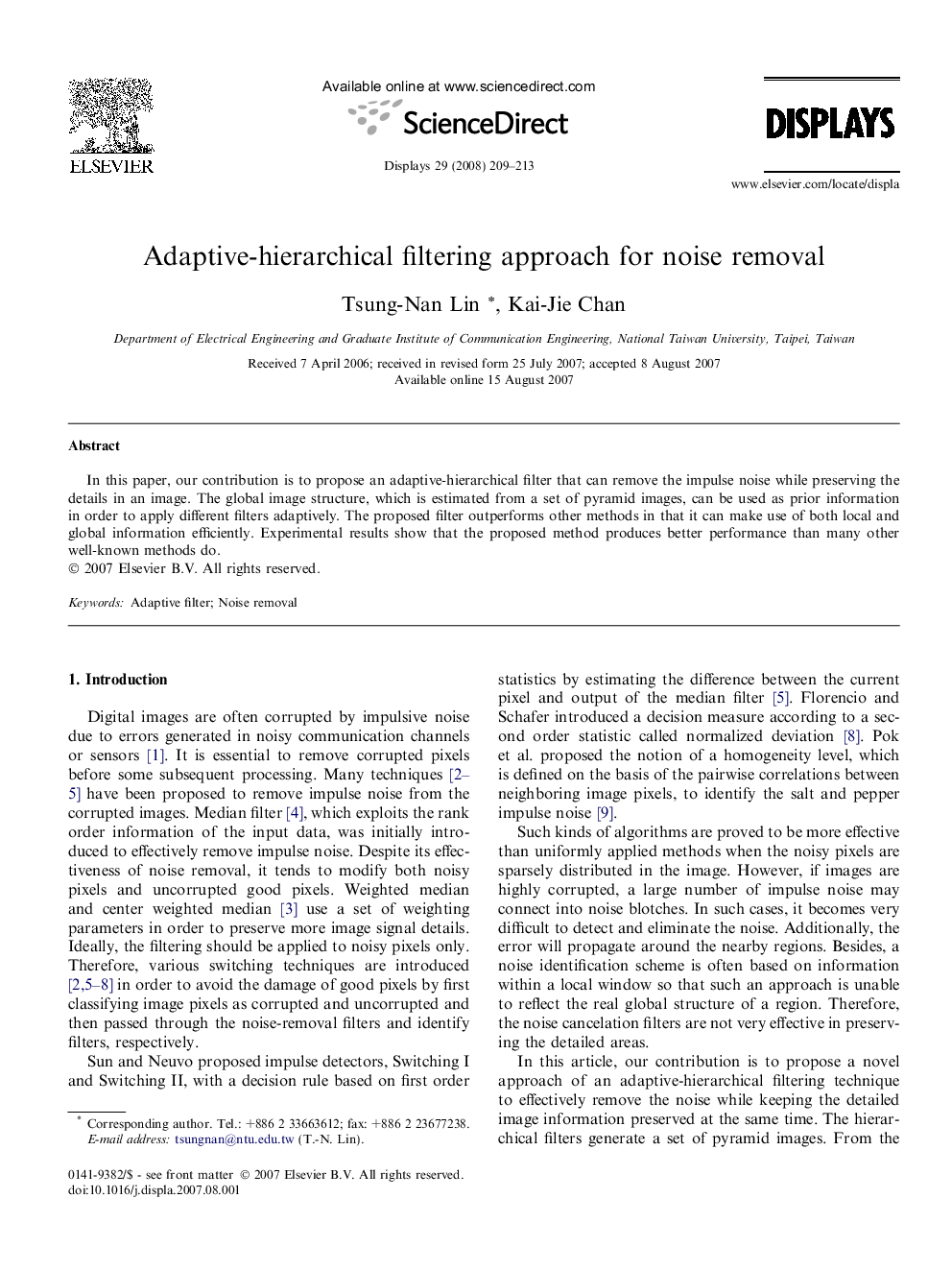 Adaptive-hierarchical filtering approach for noise removal