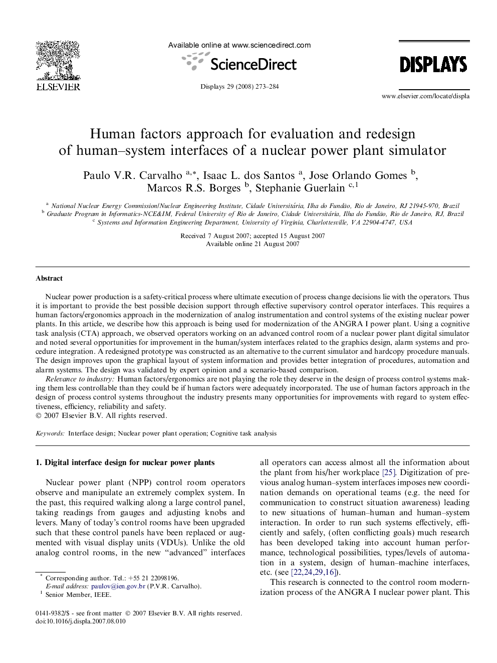 Human factors approach for evaluation and redesign of human–system interfaces of a nuclear power plant simulator