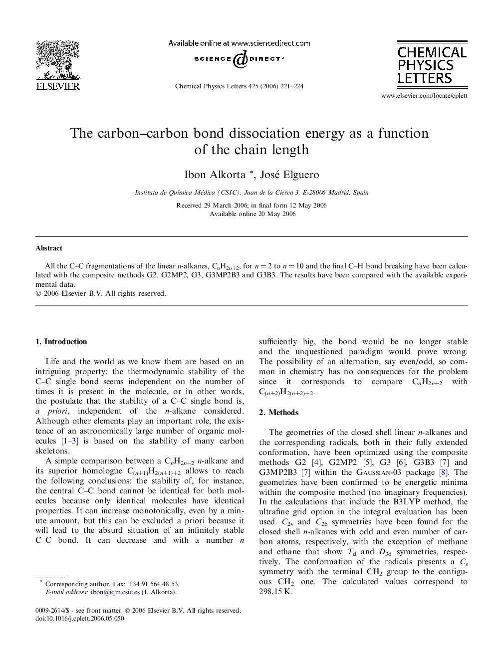 The carbon-carbon bond dissociation energy as a function of the chain length