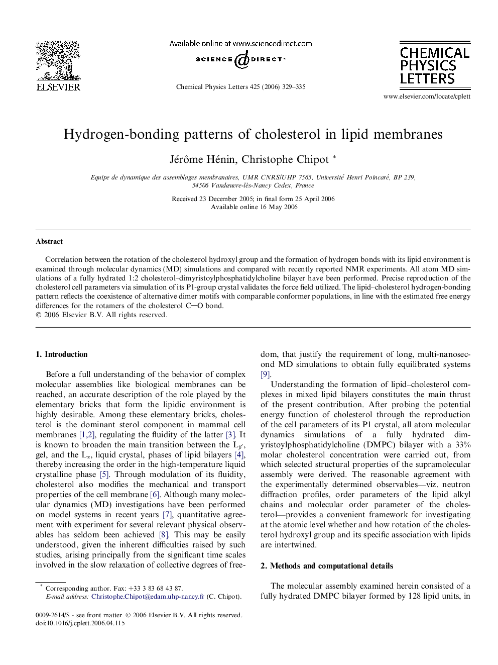 Hydrogen-bonding patterns of cholesterol in lipid membranes