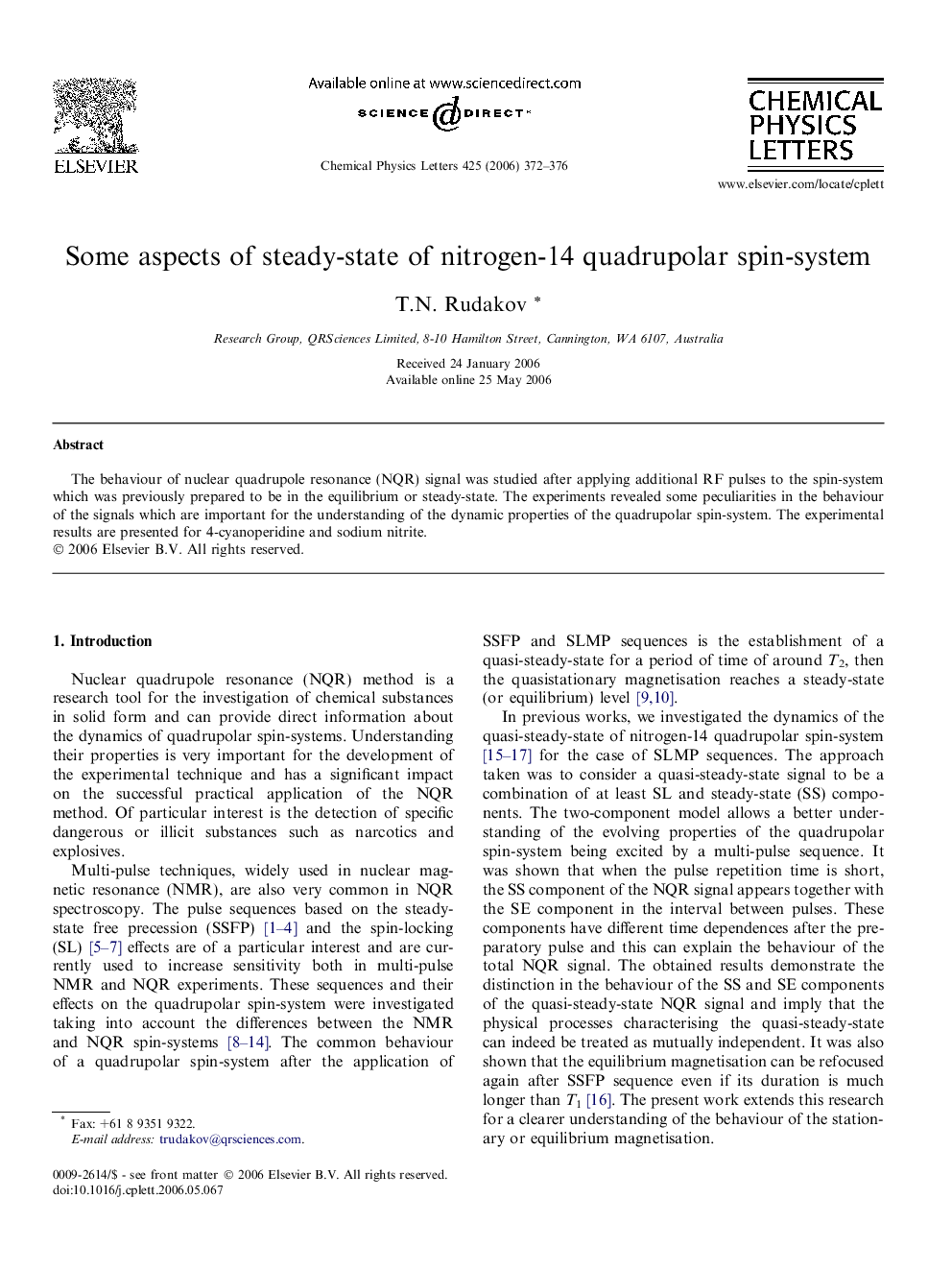 Some aspects of steady-state of nitrogen-14 quadrupolar spin-system