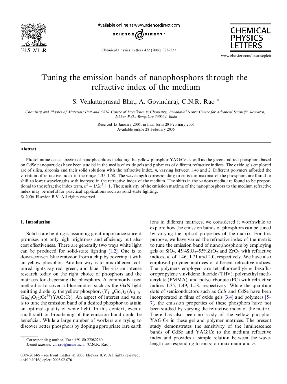 عکس صفحه اول مقاله: Tuning the emission bands of nanophosphors through the refractive index of the medium Tuning the emission bands of nanophosphors through the refractive index of the medium