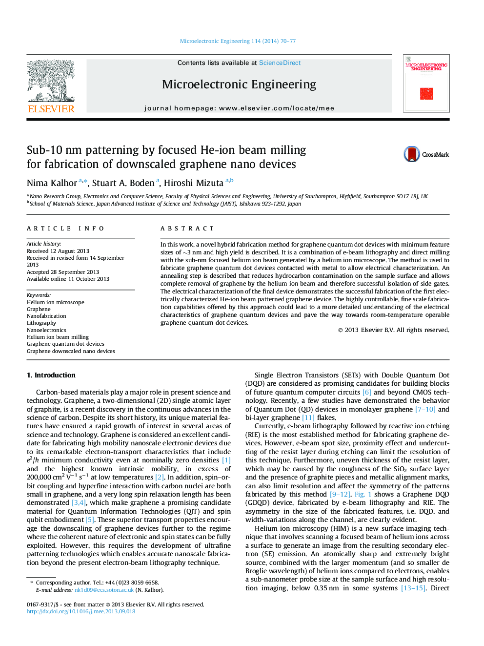 Sub-10 nm patterning by focused He-ion beam milling for fabrication of downscaled graphene nano devices