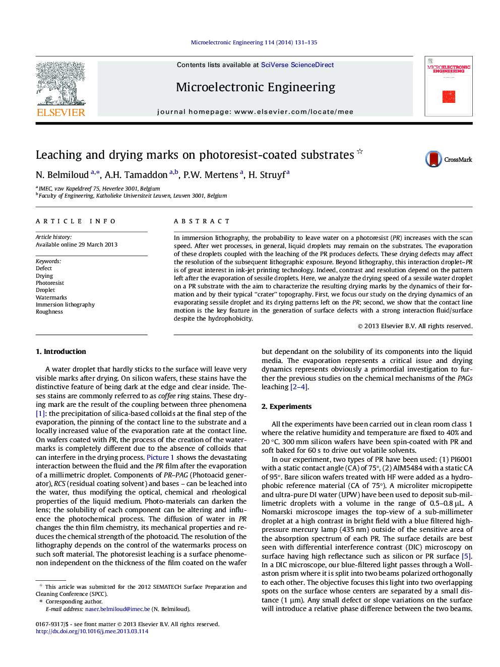 عکس صفحه اول مقاله: Leaching and drying marks on photoresist-coated substrates Leaching and drying marks on photoresist-coated substrates