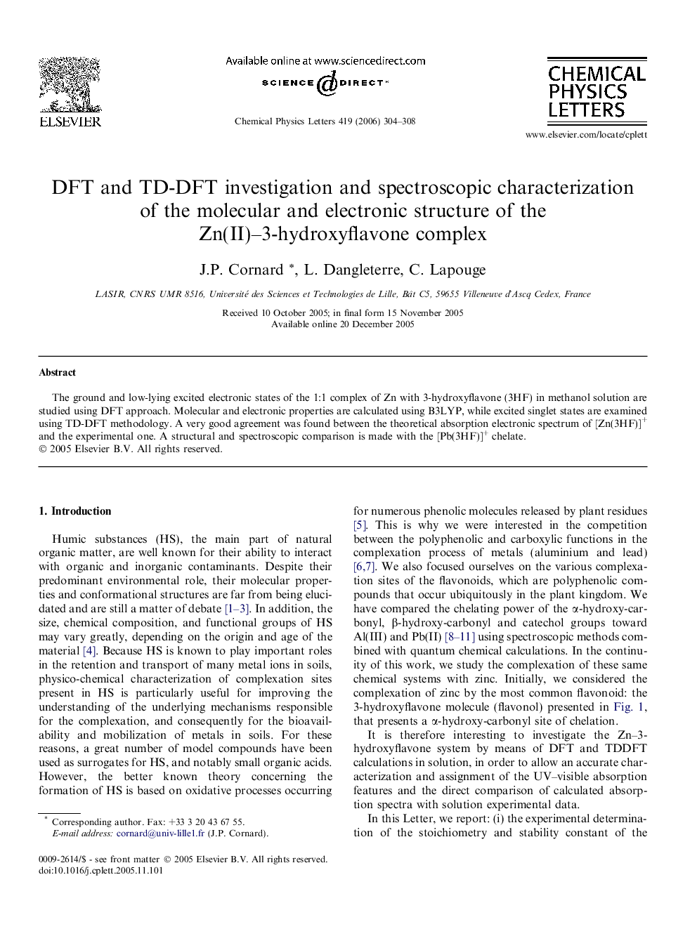 عکس صفحه اول مقاله: DFT and TD-DFT investigation and spectroscopic characterization of the molecular and electronic structure of the Zn(II)-3-hydroxyflavone complex DFT and TD-DFT investigation and spectroscopic characterization of the molecular and electronic structure of the Zn(II)-3-hydroxyflavone complex