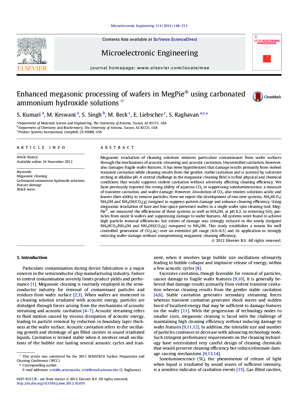 Enhanced megasonic processing of wafers in MegPie® using carbonated ammonium hydroxide solutions 