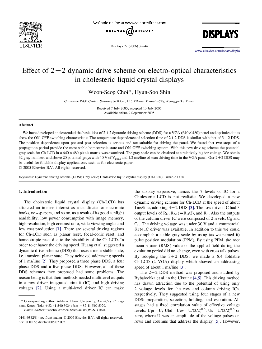 Effect of 2+2 dynamic drive scheme on electro-optical characteristics in cholesteric liquid crystal displays