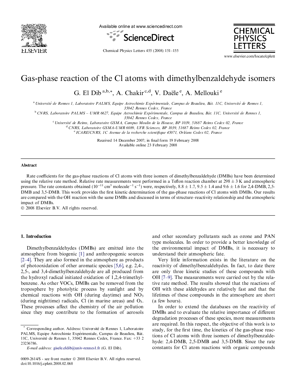 Gas-phase reaction of the Cl atoms with dimethylbenzaldehyde isomers
