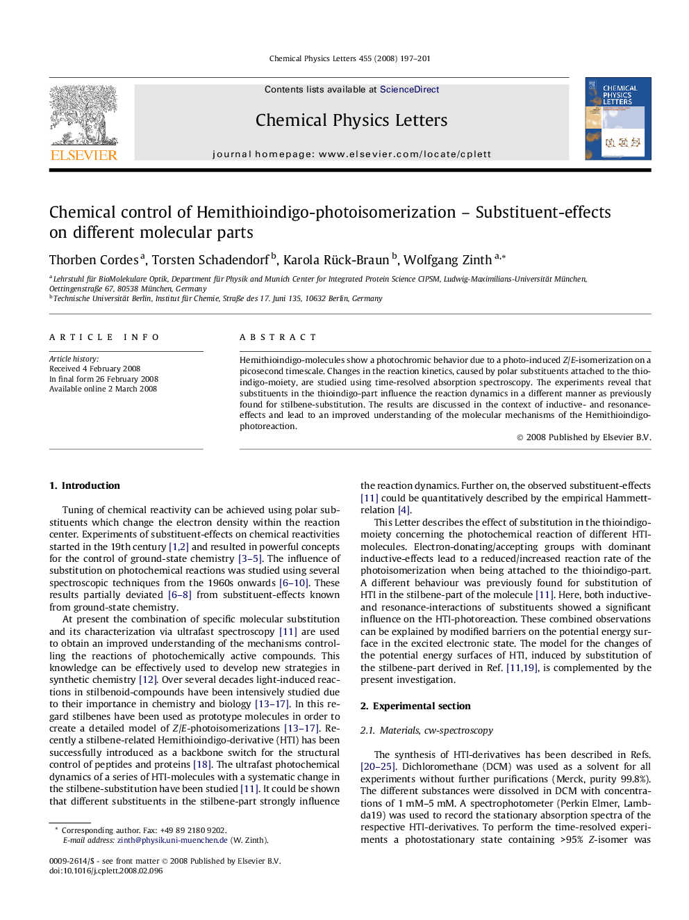 Chemical control of Hemithioindigo-photoisomerization - Substituent-effects on different molecular parts