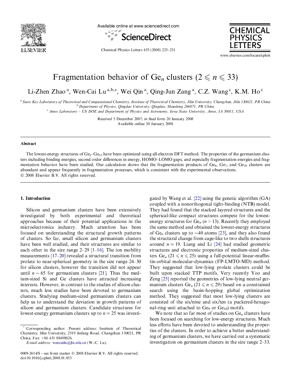 Fragmentation behavior of Gen clusters (2Â â©½Â nÂ â©½Â 33)