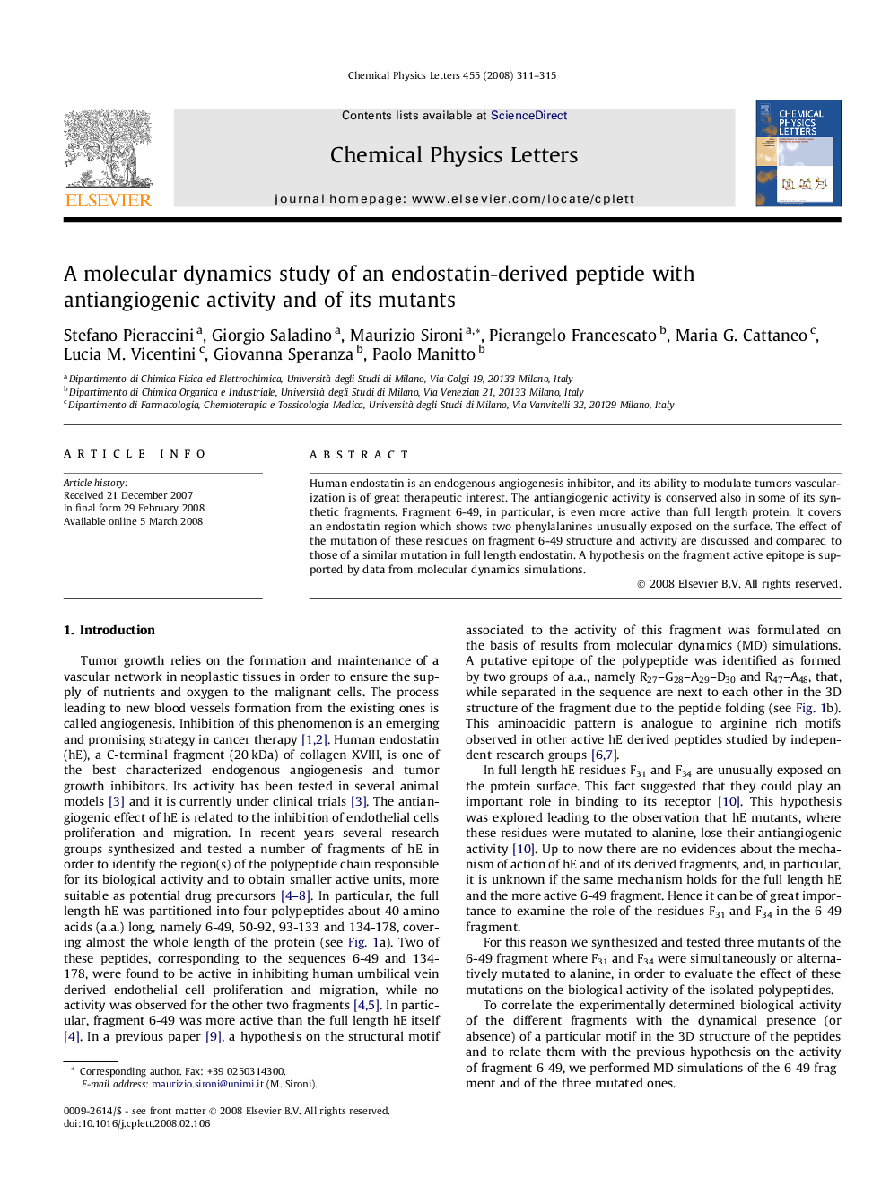 A molecular dynamics study of an endostatin-derived peptide with antiangiogenic activity and of its mutants