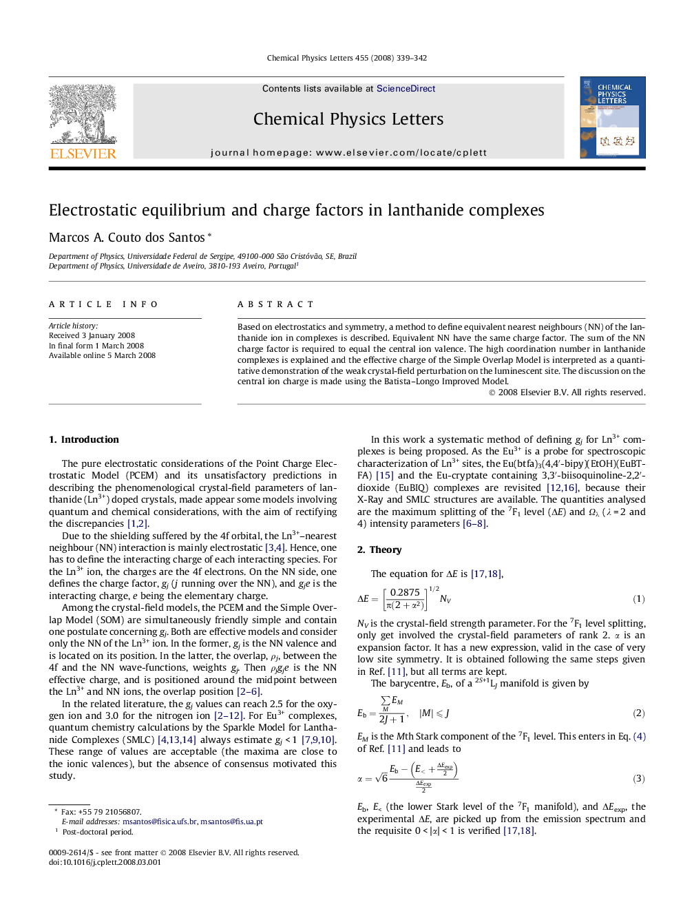 Electrostatic equilibrium and charge factors in lanthanide complexes