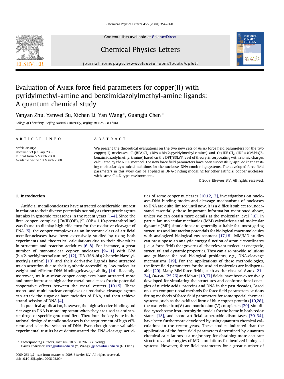 Evaluation of Amber force field parameters for copper(II) with pyridylmethyl-amine and benzimidazolylmethyl-amine ligands: A quantum chemical study