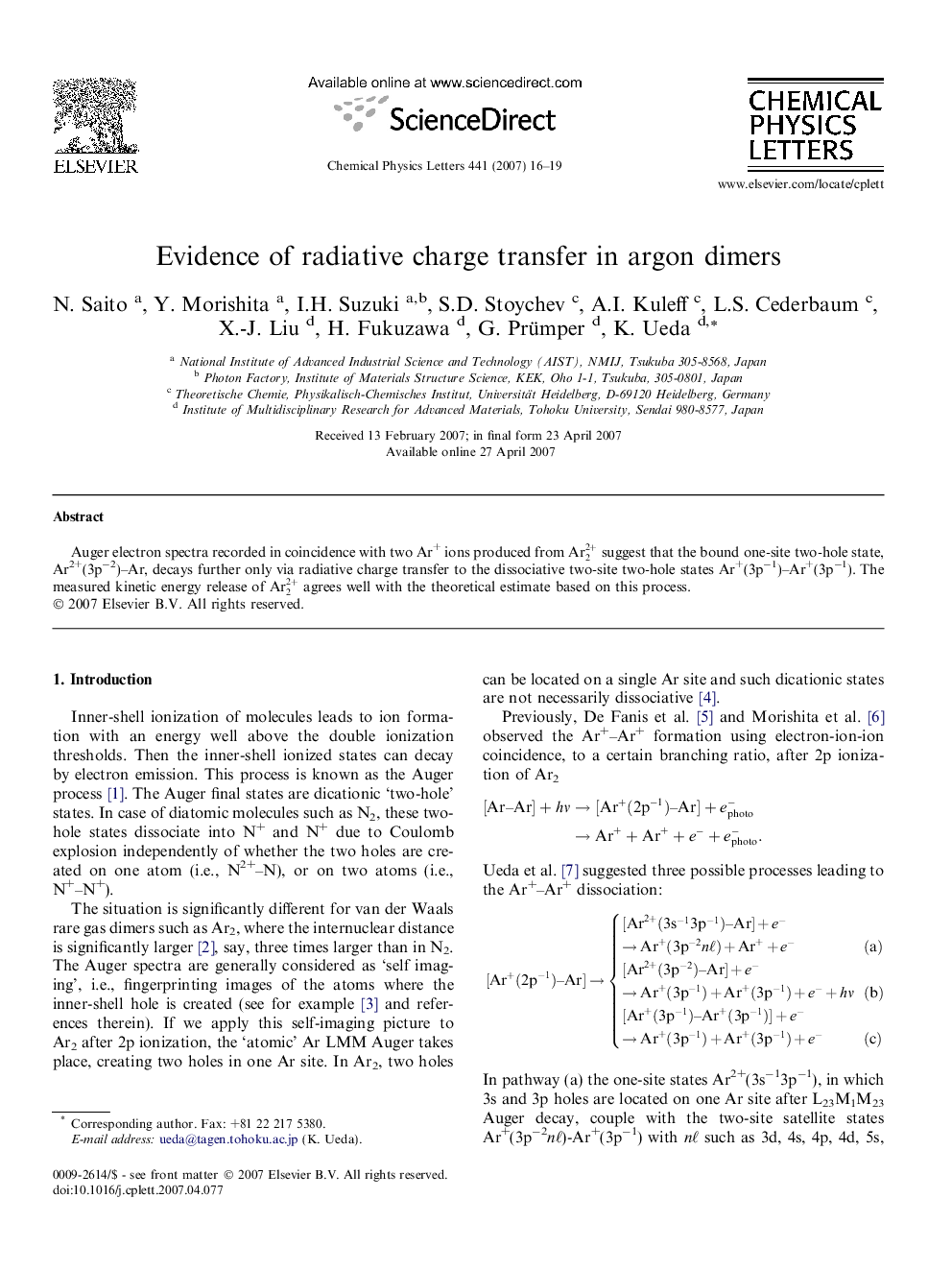Evidence of radiative charge transfer in argon dimers