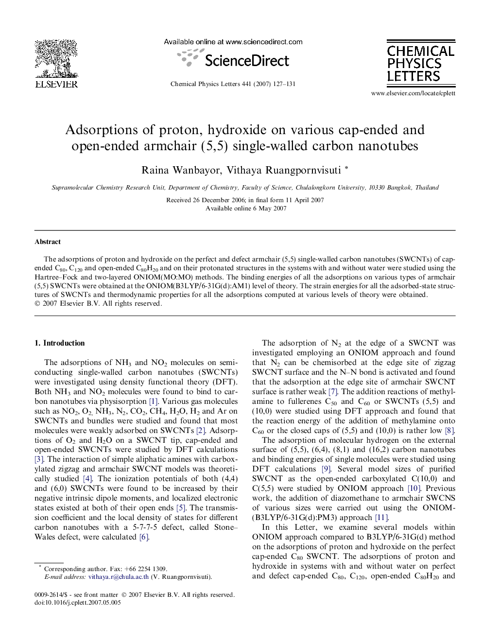 Adsorptions of proton, hydroxide on various cap-ended and open-ended armchair (5,5) single-walled carbon nanotubes
