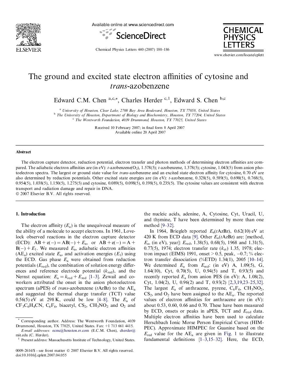 The ground and excited state electron affinities of cytosine and trans-azobenzene