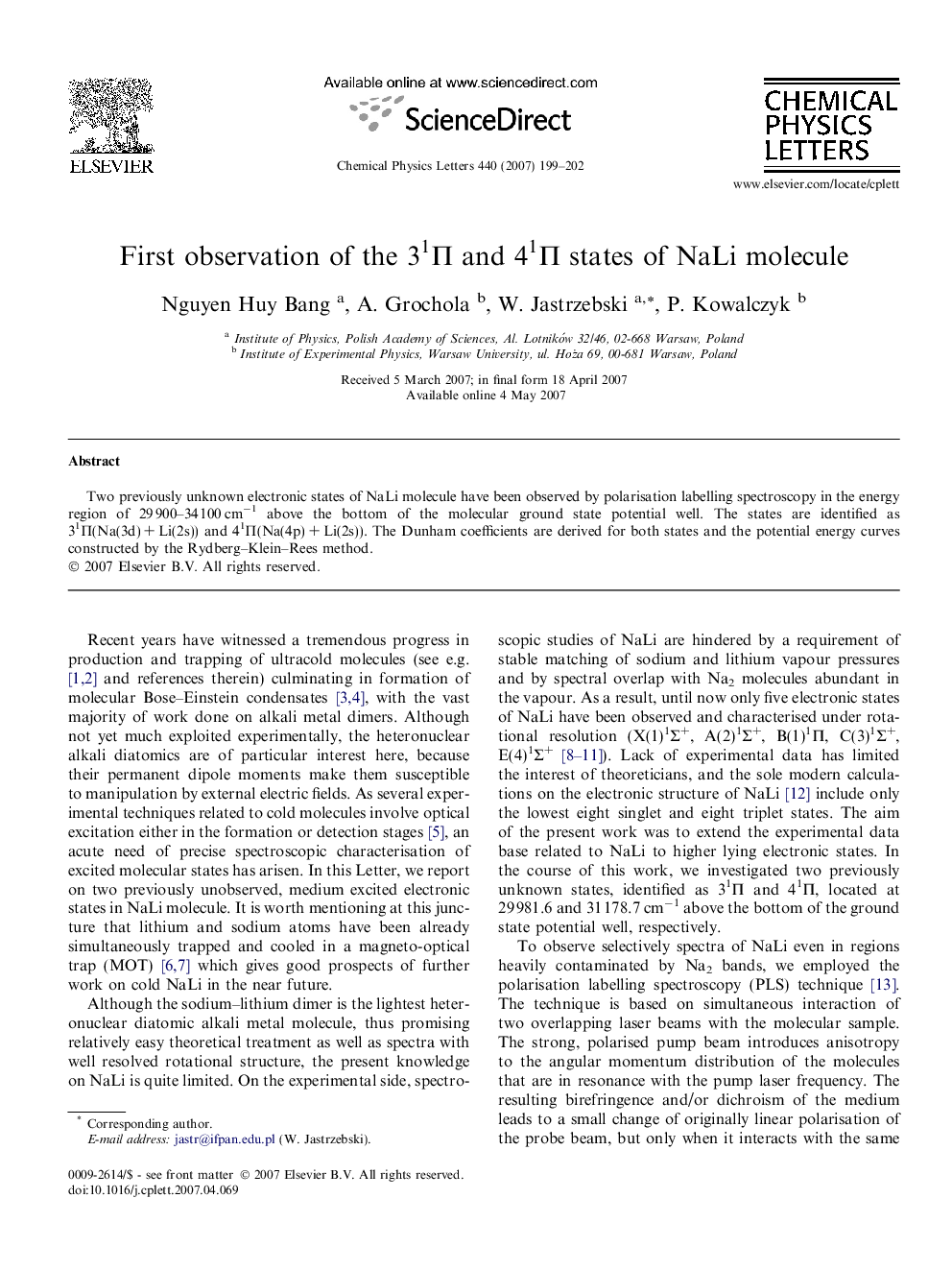 First observation of the 31Î  and 41Î  states of NaLi molecule