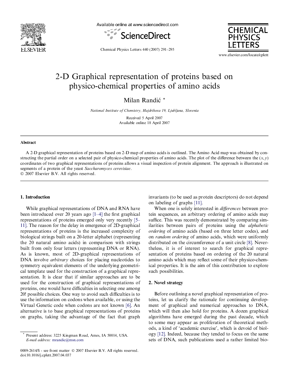2-D Graphical representation of proteins based on physico-chemical properties of amino acids