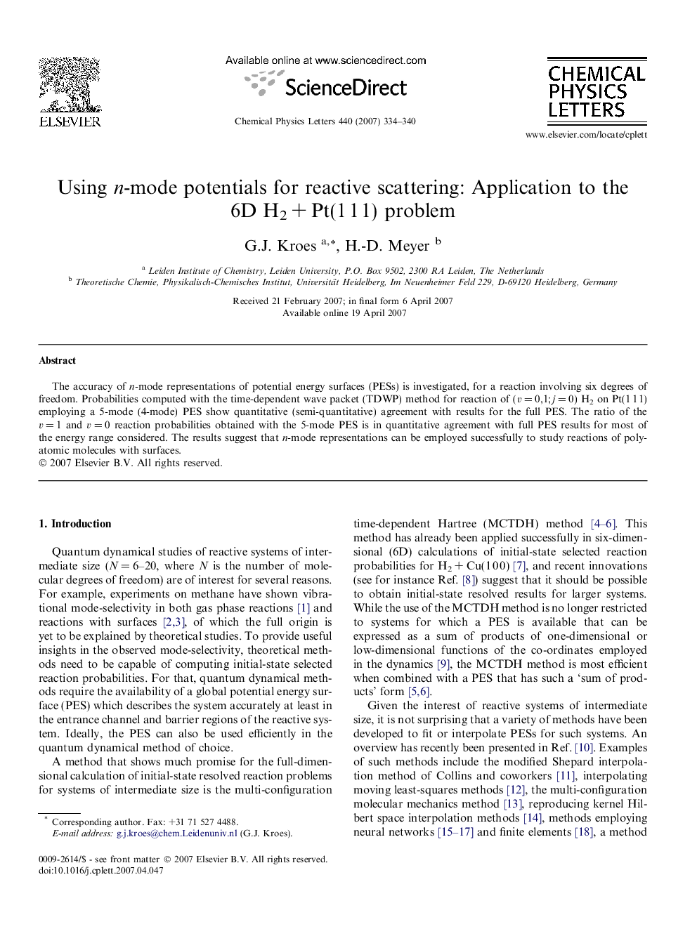 Using n-mode potentials for reactive scattering: Application to the 6D H2Â +Â Pt(1Â 1Â 1) problem