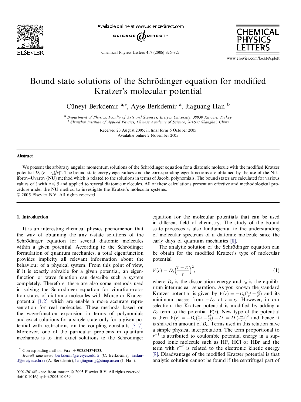 Bound state solutions of the Schrödinger equation for modified Kratzer's molecular potential