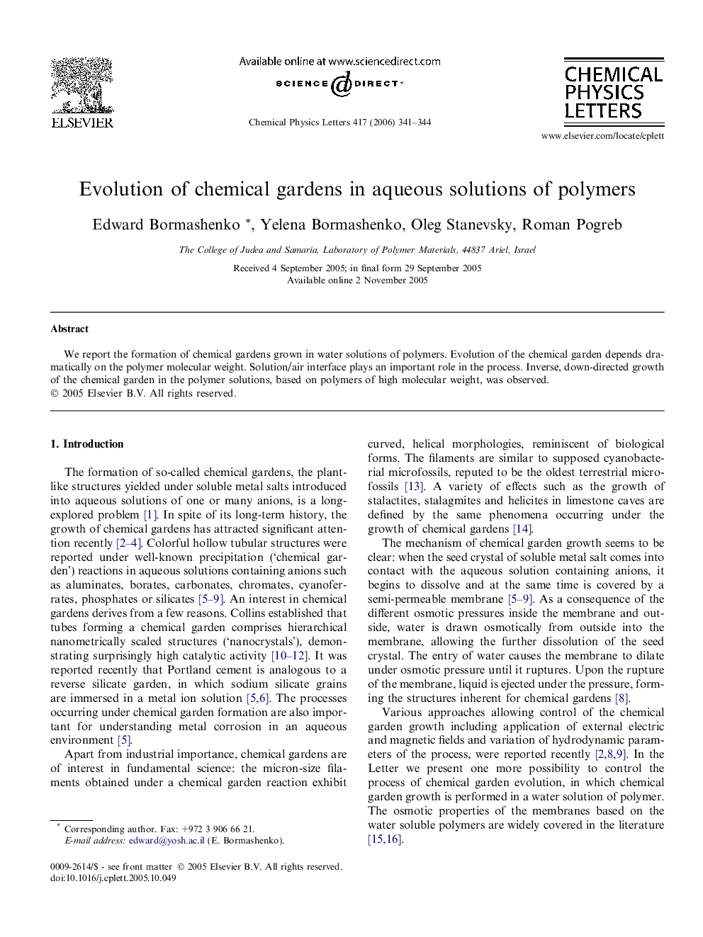 Evolution of chemical gardens in aqueous solutions of polymers