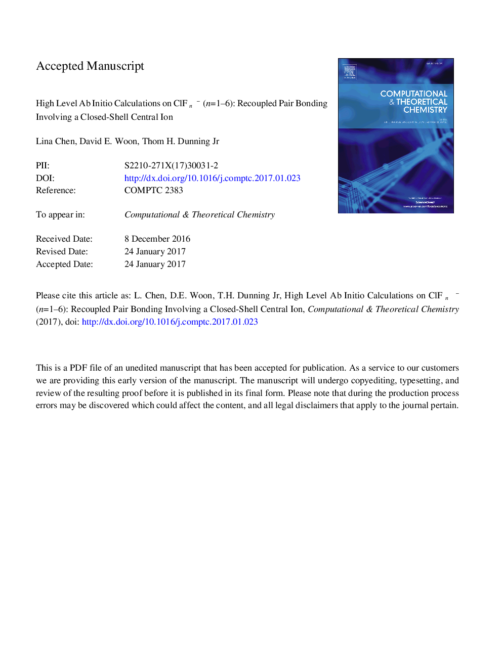 High level ab initio calculations on ClFnâ (nÂ =Â 1-6): Recoupled pair bonding involving a closed-shell central ion