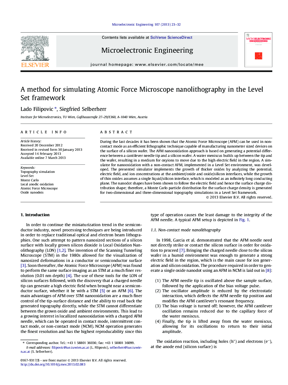 A method for simulating Atomic Force Microscope nanolithography in the Level Set framework