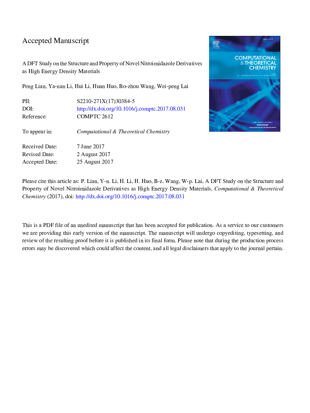 A DFT study on the structure and property of novel nitroimidazole derivatives as high energy density materials