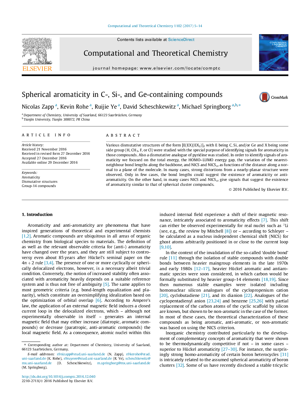 عکس صفحه اول مقاله: Spherical aromaticity in C-, Si-, and Ge-containing compounds Spherical aromaticity in C-, Si-, and Ge-containing compounds