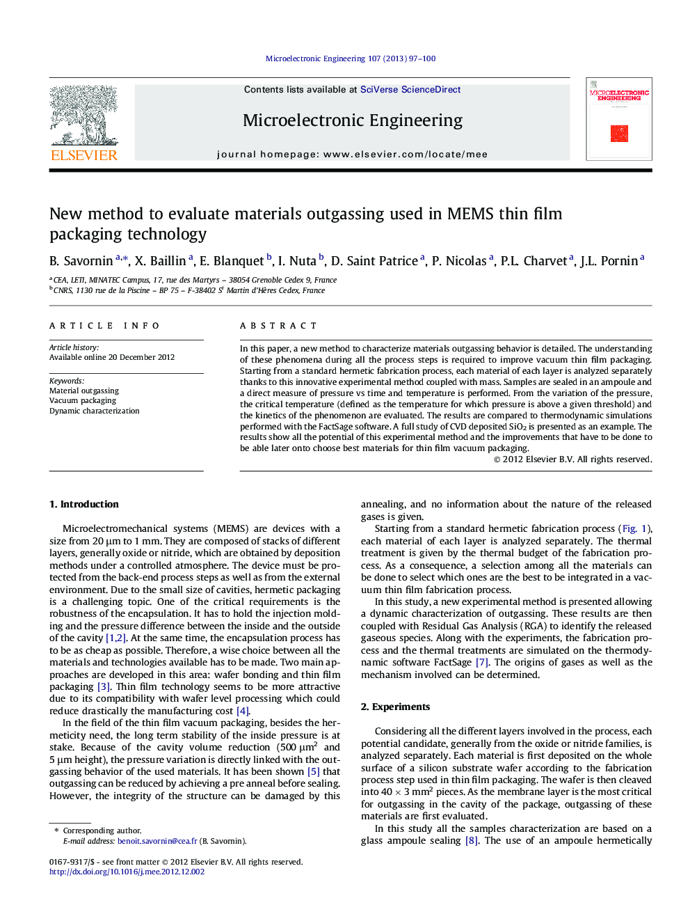 New method to evaluate materials outgassing used in MEMS thin film packaging technology