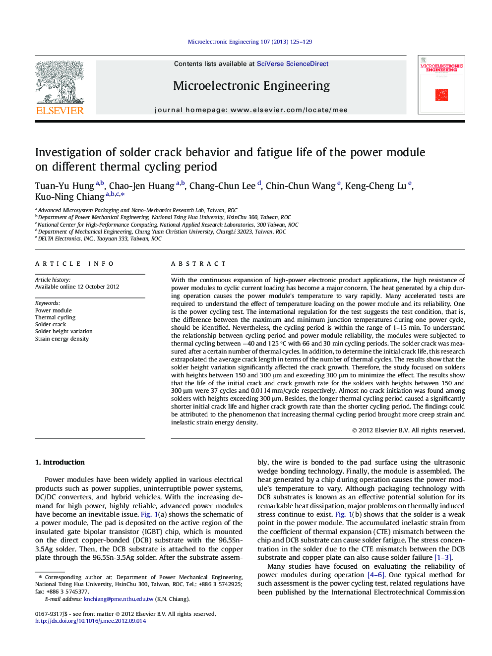 Investigation of solder crack behavior and fatigue life of the power module on different thermal cycling period