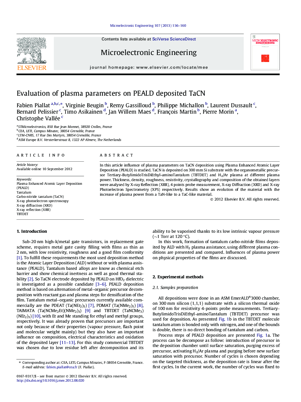 Evaluation of plasma parameters on PEALD deposited TaCN