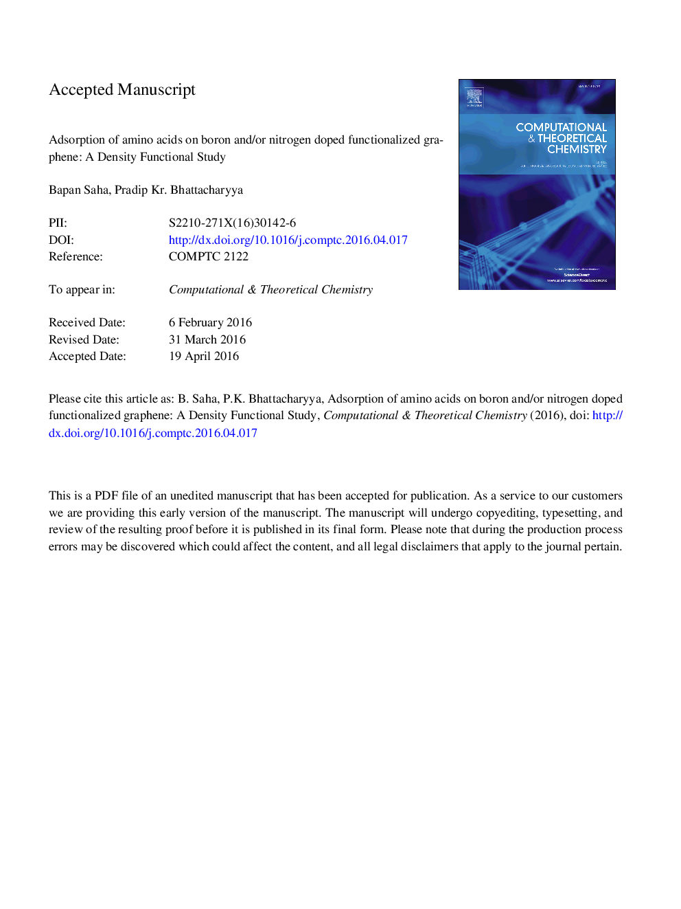 Adsorption of amino acids on boron and/or nitrogen doped functionalized graphene: A Density Functional Study