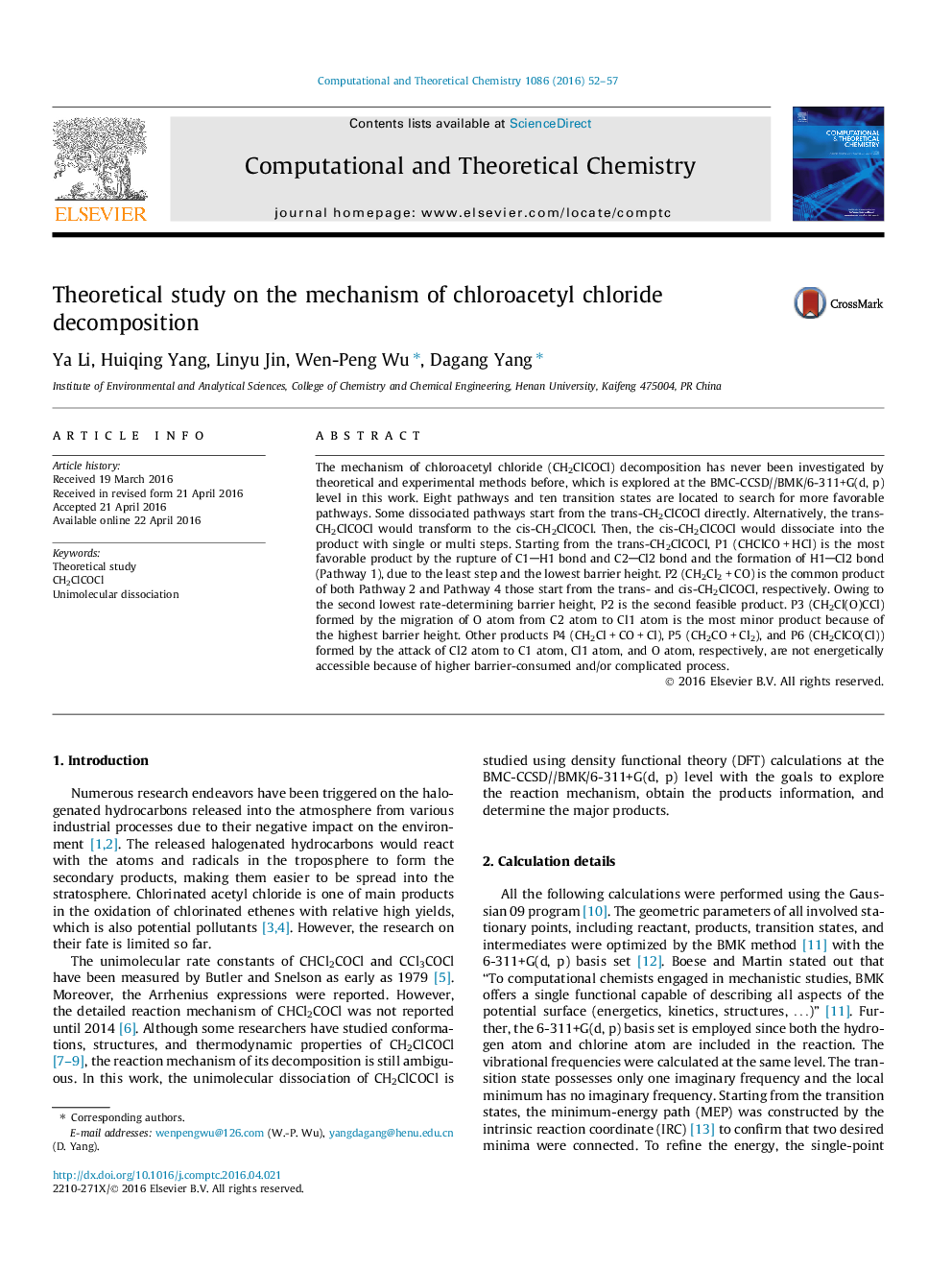 Theoretical study on the mechanism of chloroacetyl chloride decomposition