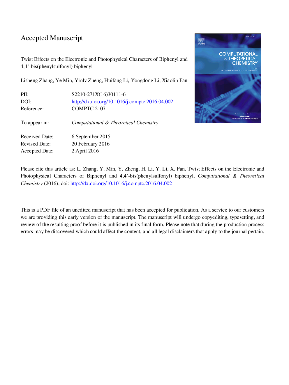 Twist effects on the electronic and photophysical characters of biphenyl and 4,4â²-bis(phenylsulfonyl) biphenyl