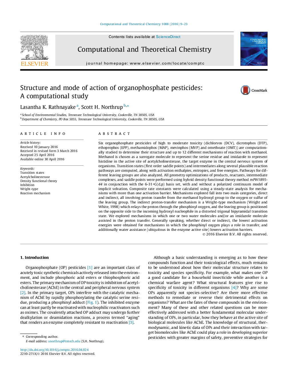 Structure and mode of action of organophosphate pesticides: A computational study